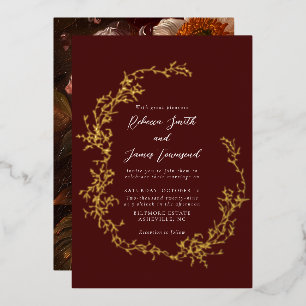 Invitation En Aluminium Couronne botanique Peinture fine art rouge Mariage