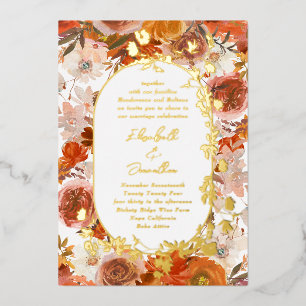 Invitation En Aluminium Couronne de cadre or élégant Abondance florale Mar