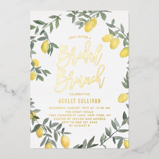 Invitation En Aluminium Couronne de citron aquarelle Boho pour brunch de m (Recto)