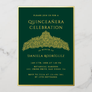 Invitation En Aluminium Couronne de diamants dorés ornée Quinceanera