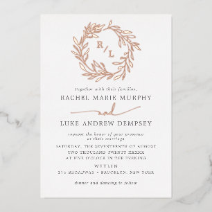 Invitation En Aluminium Couronne de feuilles de laurier botanique Monogram