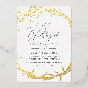 Invitation En Aluminium Couronne de feuilles dorées magnifiques en feuille