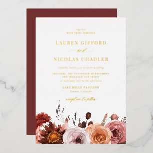 Invitation En Aluminium Couronne de fleurs d'automne à l'aquarelle Boho po