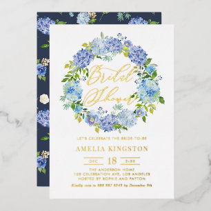 Invitation En Aluminium Couronne de fleurs d'hortensia bleu pour la douche