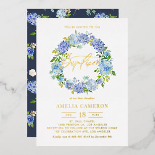 Invitation En Aluminium Couronne de fleurs d'hortensia bleues aquarelle Ba