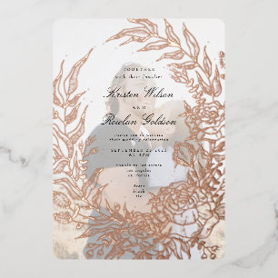 Invitation En Aluminium Couronne de fleurs Rose Gold Émeraude Mariage Phot