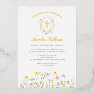 Invitation En Aluminium Couronne de fleurs sauvages pastel pour baptême