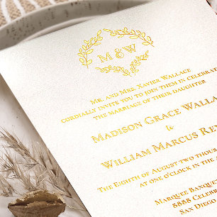 Invitation En Aluminium Couronne de Luxe Élégante Monogramme Mariage Blanc