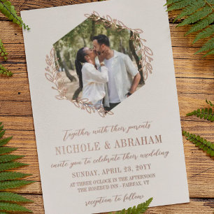 Invitation En Aluminium Couronne de mariage photo en albâtre rose or