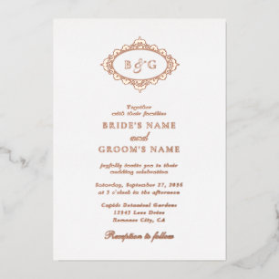 Invitation En Aluminium Couronne de monogramme de mariage en feuille d'or