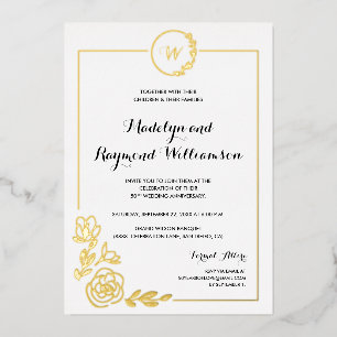 Invitation En Aluminium Couronne de monogramme doré pour les 50 ans de mar
