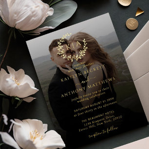 Invitation En Aluminium Couronne de monogramme élégante Photo Mariage Réel