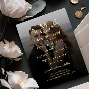 Invitation En Aluminium Couronne de monogramme Photo de mariage Enregistre