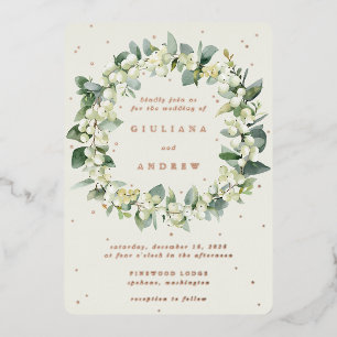 Invitation En Aluminium Couronne de neige crémeuse + Eucalyptus Mariage d'