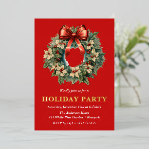 Invitation En Aluminium Couronne de Noël aquarelle élégante pour la fête d