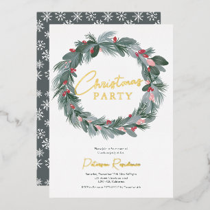 Invitation En Aluminium Couronne de Noël florale verte bleue rouge élégant