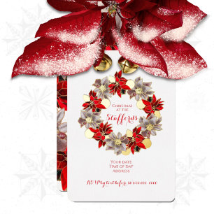 Invitation En Aluminium Couronne de Noël poinsettia rouge et or Invita en