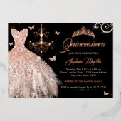 Invitation En Aluminium Couronne de papillon en or rose noire Robe Quincea (Recto)