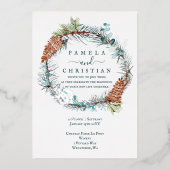 Invitation En Aluminium Couronne de pin sylvestre vert, marron et argenté, (Recto)