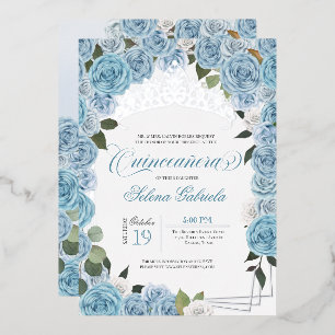 Invitation En Aluminium Couronne de Princesse de Quinceanera de Roses Bleu