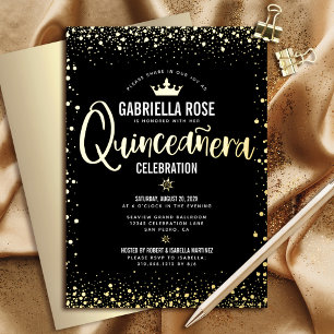 Invitation En Aluminium Couronne de princesse Quinceañera en or véritable