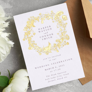 Invitation En Aluminium Couronne de printemps boho fleur sauvage Pampas or
