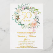 Invitation En Aluminium Couronne de roses florales 50e anniversaire de mar (Recto)