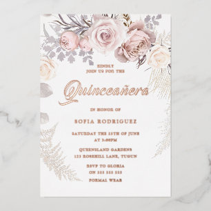 Invitation En Aluminium Couronne de teint rose or rose pour fête de Quince