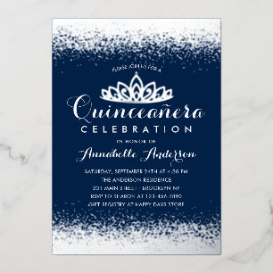 Invitation En Aluminium Couronne de Tiare Royale Bleu Quinceañera Argent P