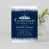 Invitation En Aluminium Couronne de Tiare Royale Bleu Quinceañera Paillett (Debout devant)