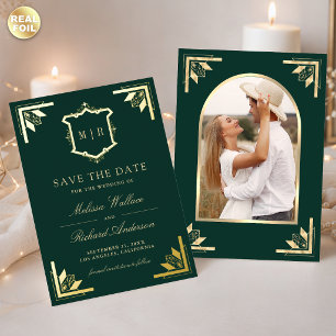 Invitation En Aluminium Couronne d'or Émeraude Vert Mariage Sauvegarder la