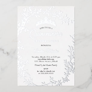 Invitation En Aluminium Couronne élégante de feuilles d'argent pour Quince