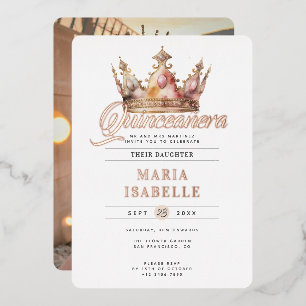 Invitation En Aluminium Couronne élégante rose dorée pour fête de Quinceañ