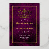 Invitation En Aluminium Couronne en pierre violet et or Quinceañera (Recto)