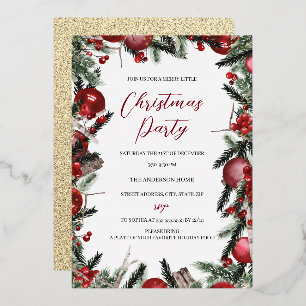 Invitation En Aluminium Couronne festive de Noël or rouge