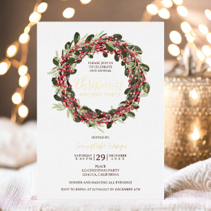 Invitation En Aluminium Couronne festive dorée entreprise Noël