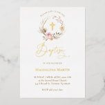 Invitation En Aluminium couronne florale Baptême<br><div class="desc">véritable feuille d'or Invitation au baptême</div>