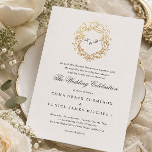 Invitation En Aluminium Couronne florale classique Monogramme Mariage