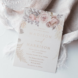 Invitation En Aluminium Couronne florale de mariage rose poudré et or