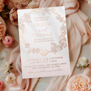Invitation En Aluminium Couronne florale élégante en or rose pour mariage