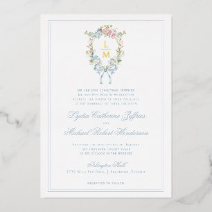 Invitation En Aluminium Couronne florale élégante Monogramme de mariage