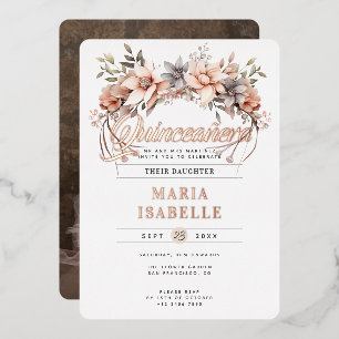 Invitation En Aluminium Couronne florale élégante Quinceañera Fête Rose Go