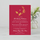 Invitation En Aluminium Couronne florale Monogramme classique Magenta roug (Debout devant)