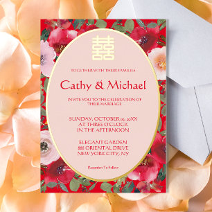 Invitation En Aluminium Couronne florale rouge fleur mariage chinois rouge