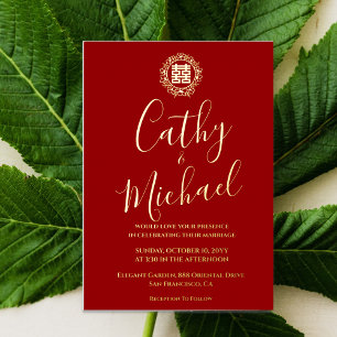 Invitation En Aluminium Couronne florale rouge mariage chinois