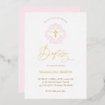 Invitation En Aluminium couronne rose Baptême<br><div class="desc">véritable feuille d'or Invitation au baptême</div>