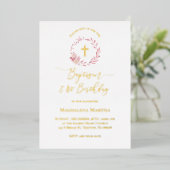 Invitation En Aluminium couronne rose poussiéreuse | Baptême et 1er annive (Debout devant)