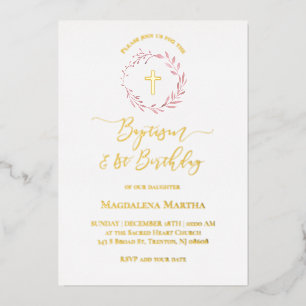 Invitation En Aluminium couronne rose poussiéreuse Baptême et 1er Annivers
