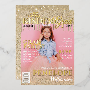 Invitation En Aluminium Couverture de magazine Miss Kinder Grad Gold Glitt