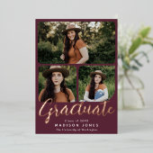 Invitation En Aluminium Cranberry Modern Script 4 Photos Graduation Party (Debout devant)